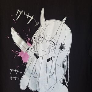Lewd Complex: Anime Girl Wielding Knife. Long Sleeved, Black T-Shirt